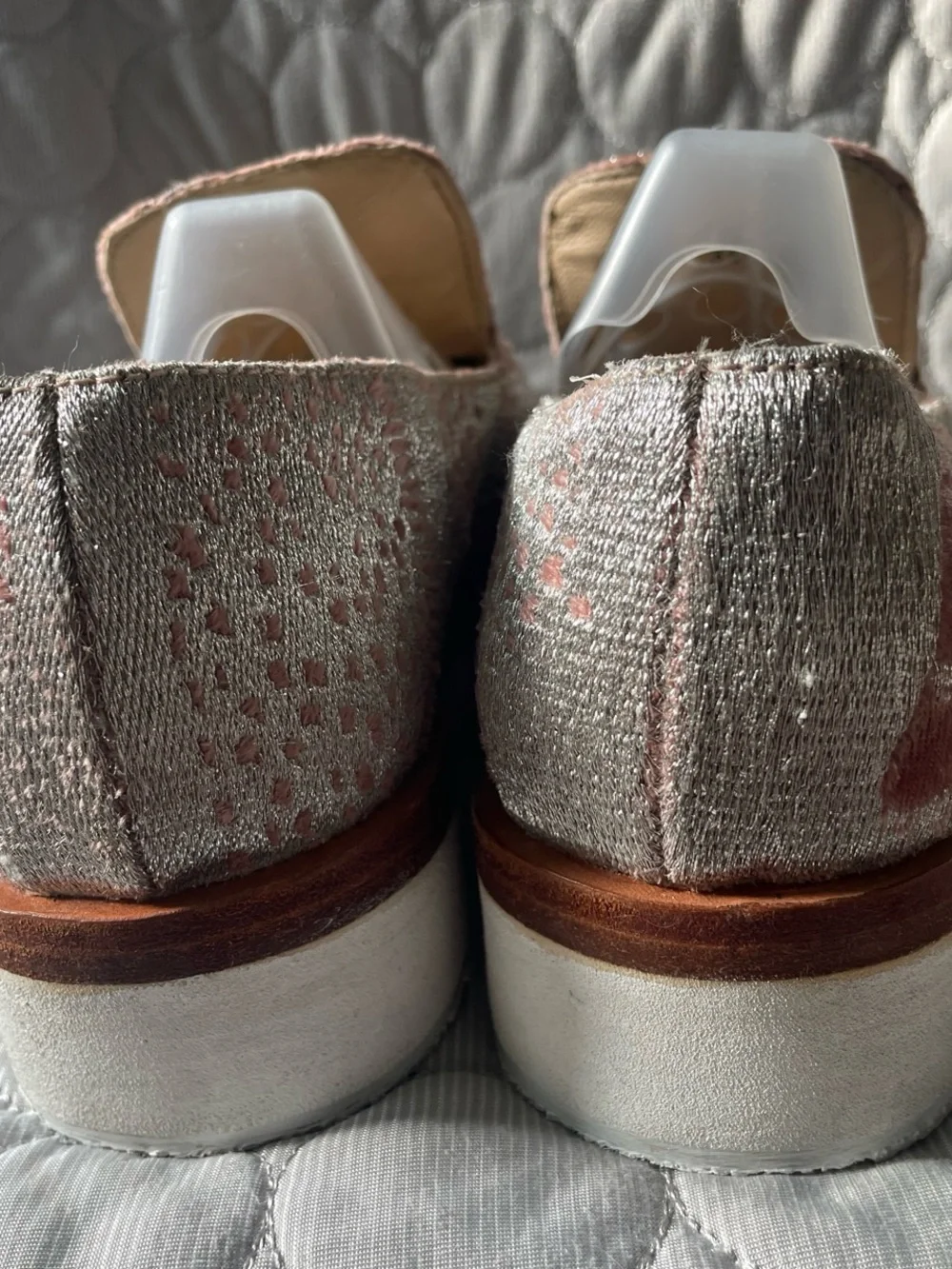 Free People Silver and Pink Metallic Knit Platform Slip-Ons